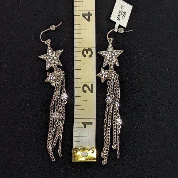 BEN AMUN JEWELRY Crystal Star Dangle Earrings in Silver New - Picture 7 of 9